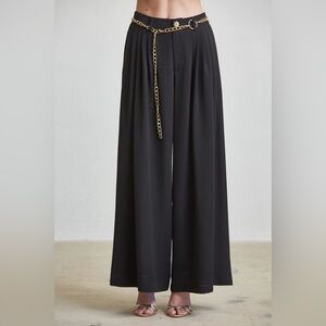 Belted pleated wide leg pants